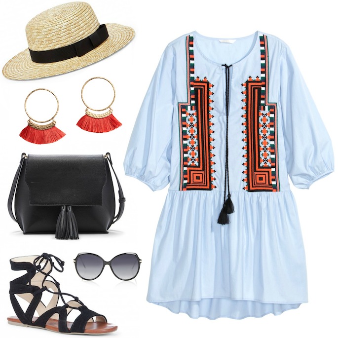 This is the perfect Mexican beach inspired Spring Break Outfit! Straw hat. lace up sandals, tassels and cross body bag -- my perfect spring combo!