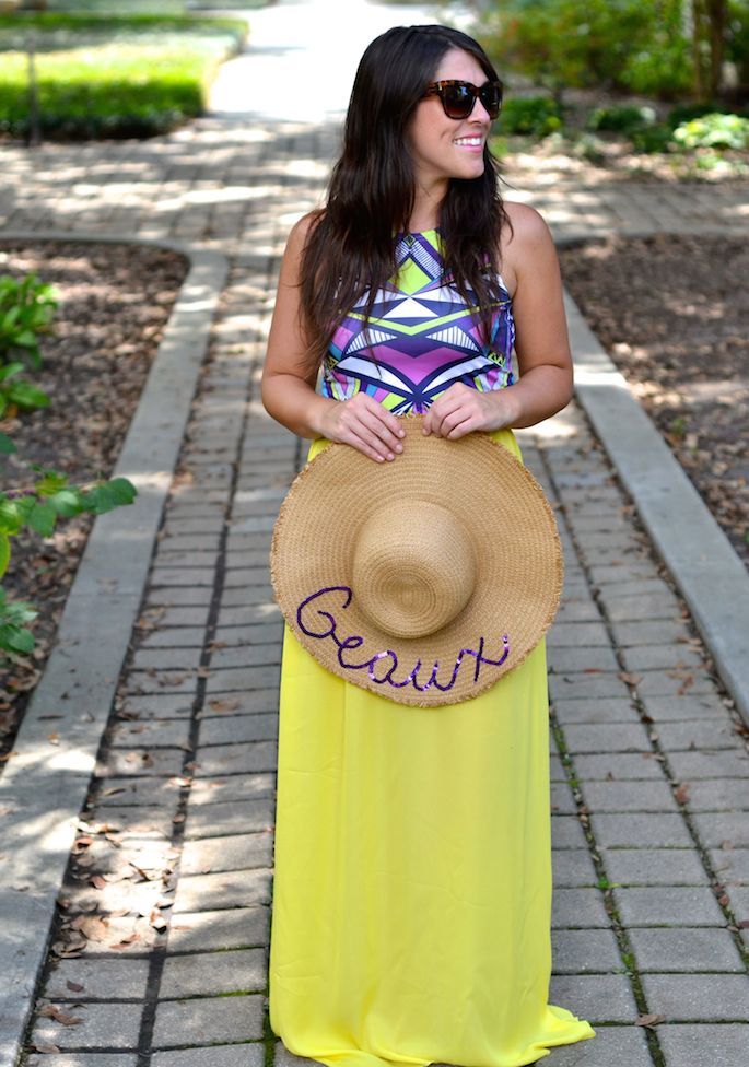 DIY GEAUX Text Floppy Hat with Sequin Writing -- perfect for LSU football season! | Southern Flair