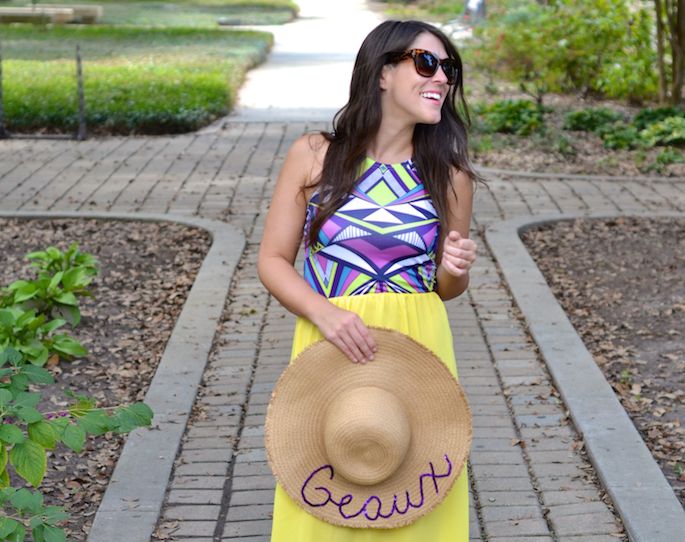 DIY GEAUX Text Floppy Hat with Sequin Writing -- perfect for LSU football season! | Southern Flair