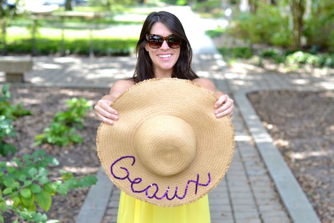 DIY GEAUX Text Floppy Hat with Sequin Writing -- perfect for LSU football season! | Southern Flair