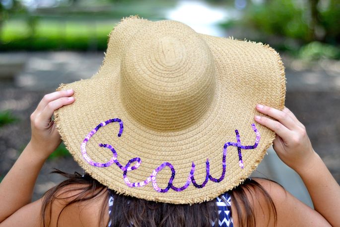 DIY GEAUX Text Floppy Hat with Sequin Writing -- perfect for LSU football season! | Southern Flair