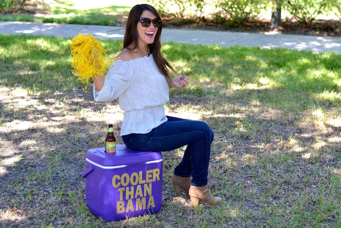 LSU Inspired Cooler Than Bama Ice Chest - easy DIY that's perfect for tailgating season!