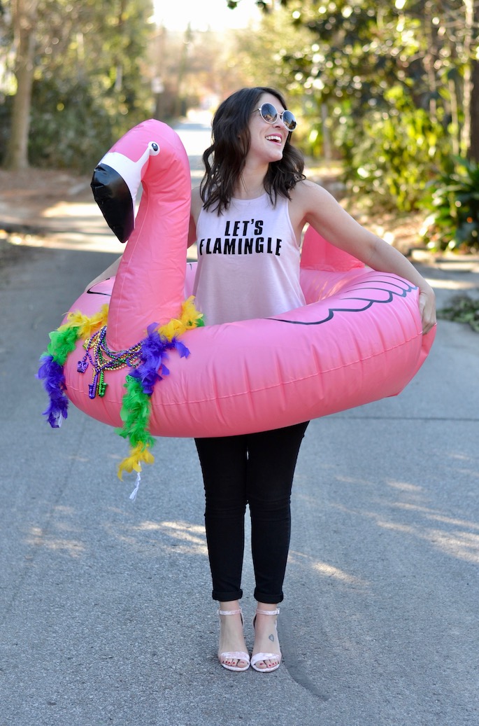 TWO DIY Flamingo T-shirt, perfect for Mardi Gras and Spanish town in Baton Rouge! Flock Yea + Let's Flamingle Iron-on letters. See more at Southern Flair!