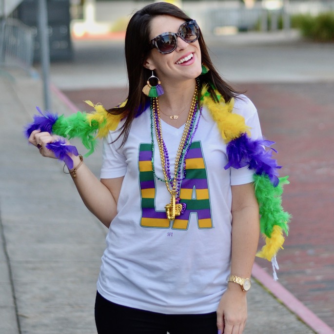 What to wear to a Mardi Gras Parade by Southern Flair | Louisiana Stripe Tee by SFT
