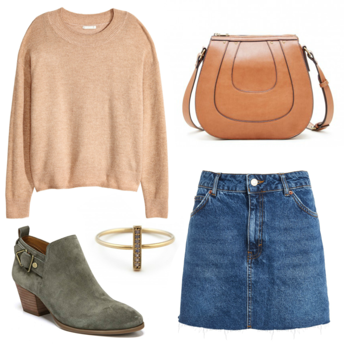 Wardrobe Wednesday: Pairing a sweater with a denim mid skirt and ankle booties for the perfect fall transition look in Louisiana.