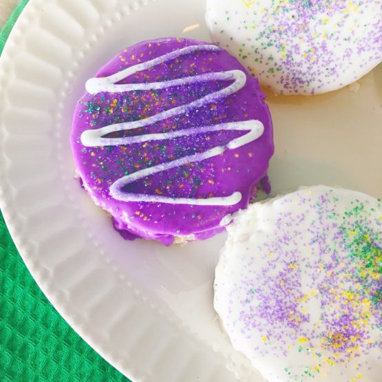 Homemade Mardi Gras Little Debbie Cakes - a fun twist on a Louisiana King Cake
