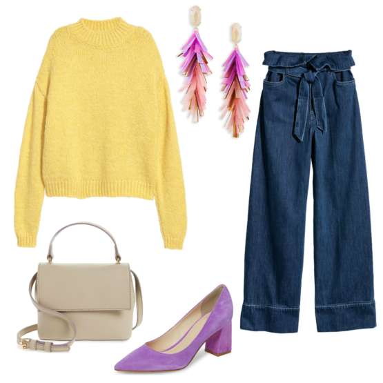 A colorful yellow sweater and pops of bright color for winter