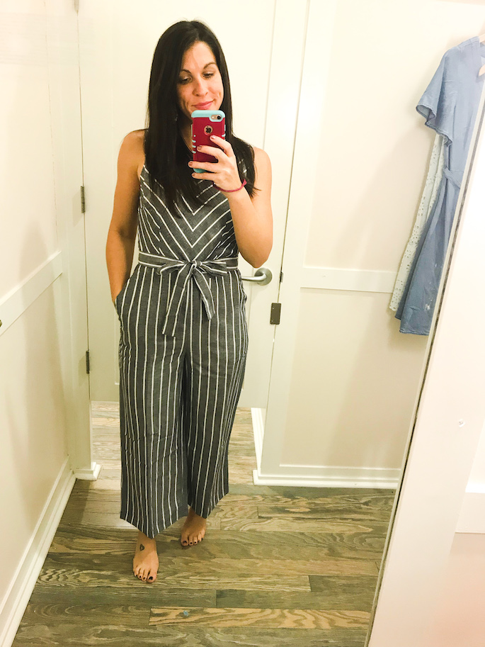 Striped Tie Waist Jumpsuit from Loft