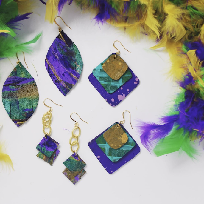 Hand Painted Mardi Gras Earrings